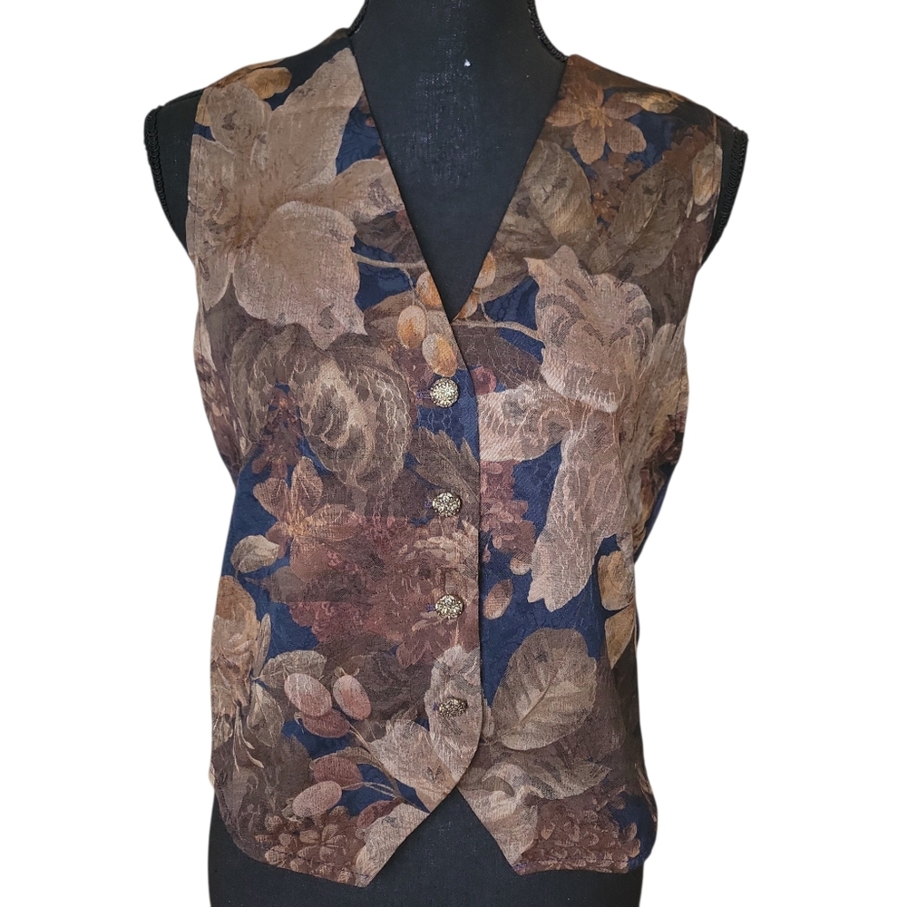 J.McLaughlin Vintage Floral Decorative Button Vest Women's Size M